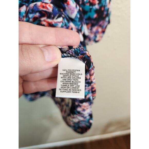 Boutique Women's Multicolor Printed Puff Sleeve High Low V-Neck Blouse Size 2X - Picture 4 of 6